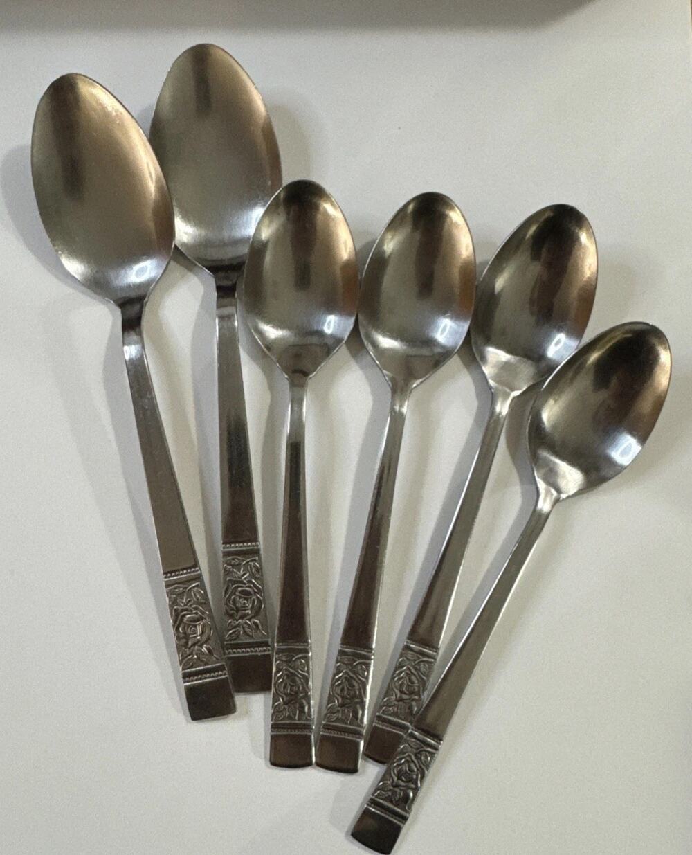 Vintage Tablespoons And Teaspoons - Rose Pattern National Stainless Flatware